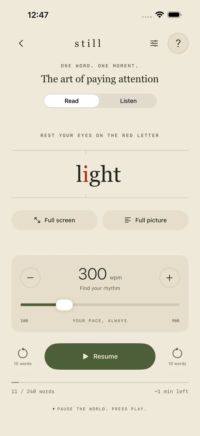 Still reader with Paper colors and centered reading controls